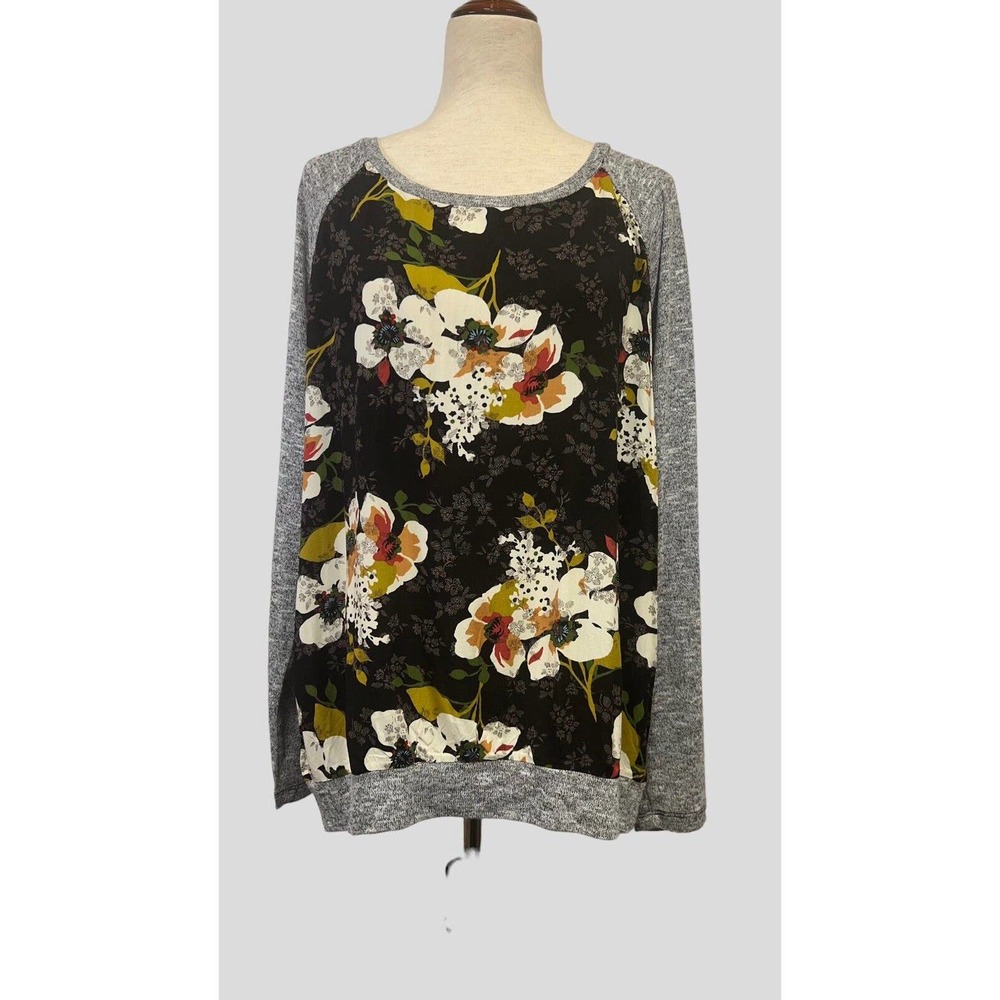 NWT Kut From The Cloth Sweater XL Black Gray Pullover Floral Lightweight Top